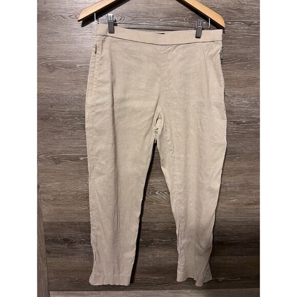 Theory Linen Pants Stretch Ivory Cream Cropped Sz 6 Preppy Pockets - Picture 4 of 11